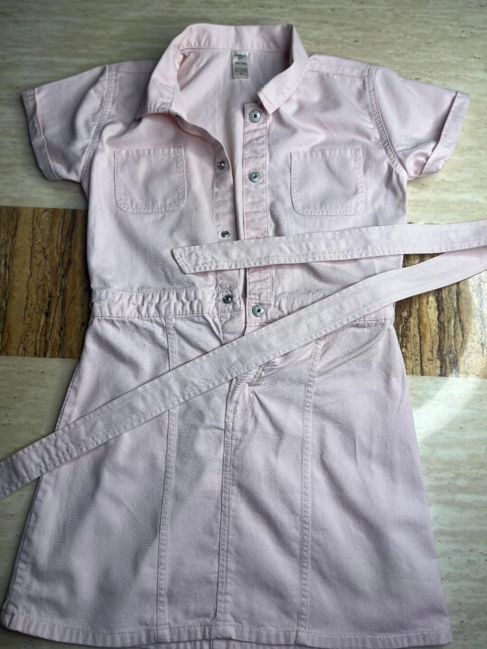 OshKosh B'gosh Girls Pink Denim Utility Shirt Dress With Belt Size 14 / 14A